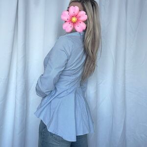 Blue and White Striped Peplum Blouse